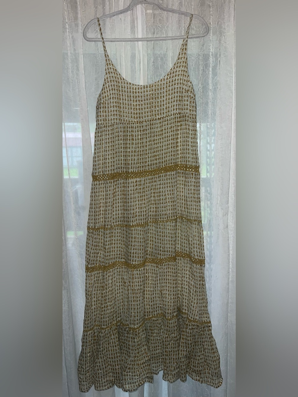 Free People Midnight Dance Tiered Metallic Printed Lattice Beach Maxi Dress S - Picture 2 of 5